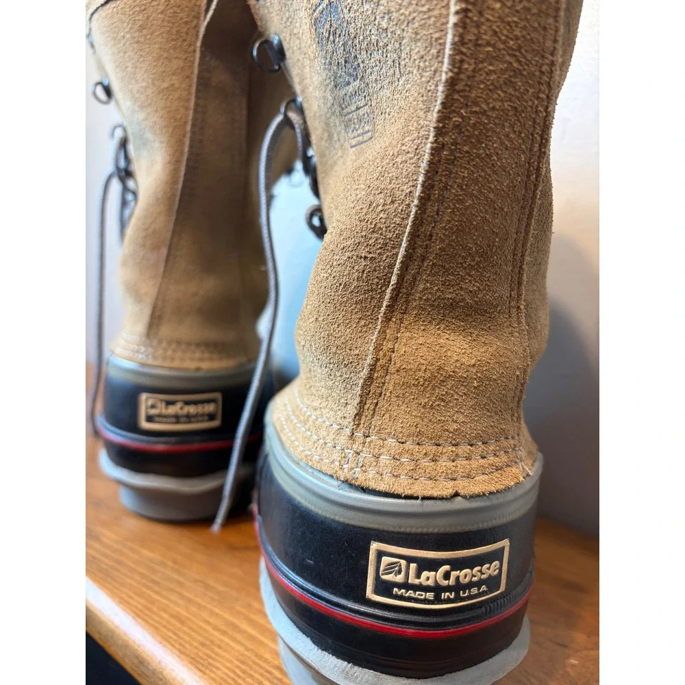 LaCrosse Iceman Vintage Winter Boots Mens 7 Tan Suede Duck Boots Made in USA